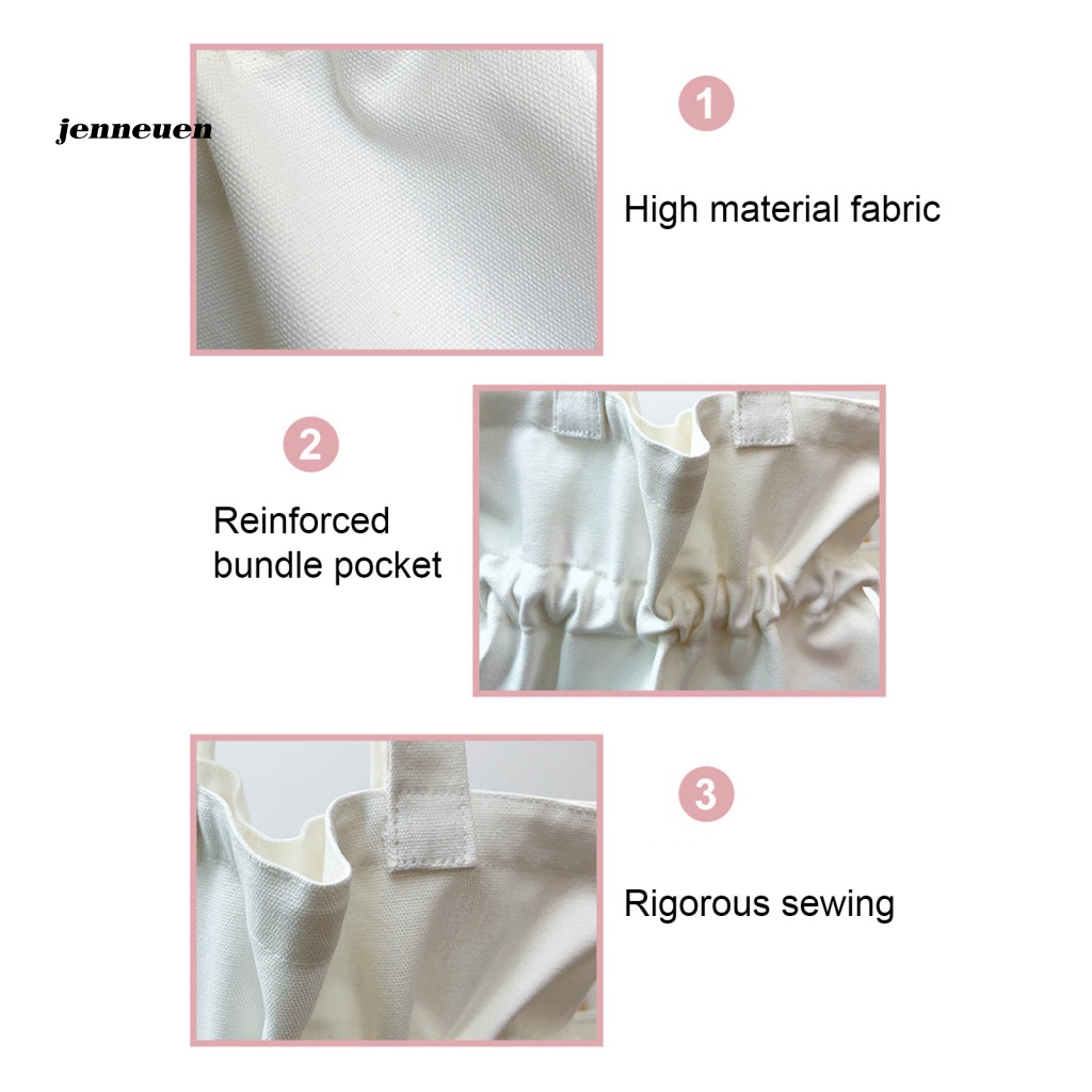 Jen Túi vải Dây Rút Màu Trắng Trơn Sức Chứa Lớn Dùng Mua Sắm Hàng Ngày Cho Nữ Sinh