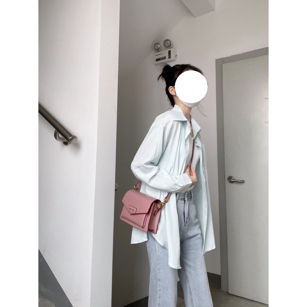 Áo sơ mi nữ SUXI tay dài dáng rộng đơn giản phong cách Hàn Quốc