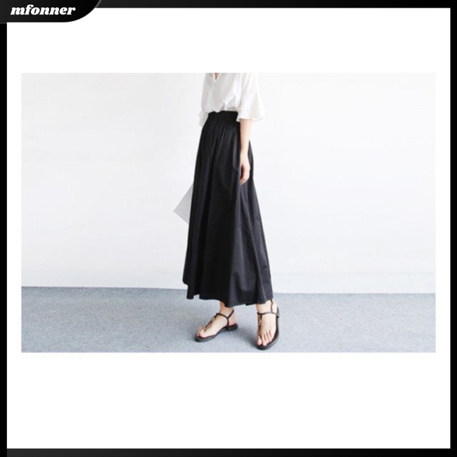 Chân Váy Midi Chữ A Lưng Thun Xếp Ly Vải Lanh Thoáng Khí Màu Sắc Đơn Giản Thanh Lịch Cho Nữ