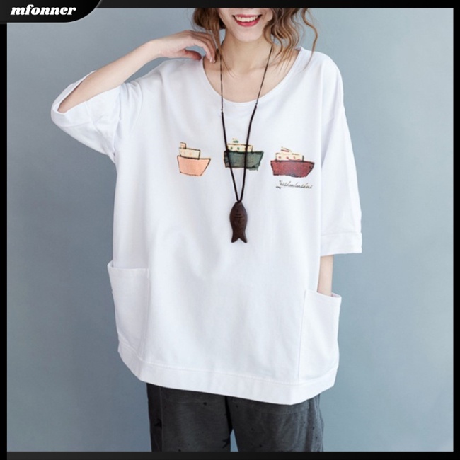 Áo Thun Tay Ngắn Plus Size Có Túi Thời Trang Mùa Hè Cho Nữ