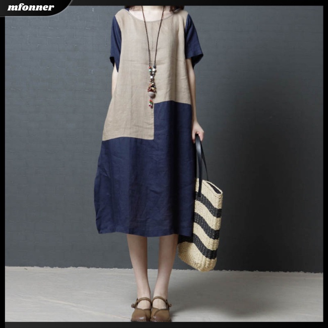 Đầm Tay Ngắn Dáng Rộng Màu Sắc Thời Trang Mùa Hè Thoải Mái Cho Nữ Có Size Lớn