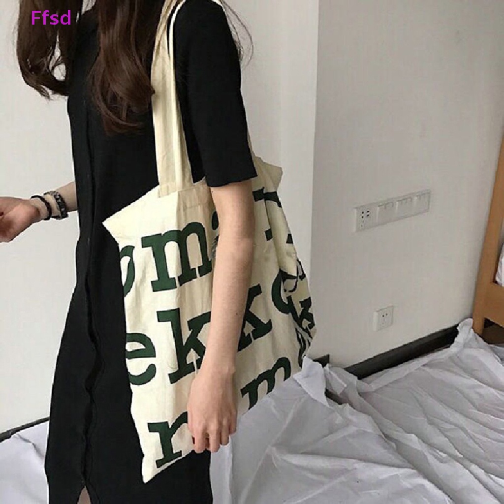 {Ffsd} Hàng Bán Chạy Túi Xách Đeo Vai Bằng Vải Canvas Có Dây Kéo In Chữ Harajuku Giá Rẻ Thời Trang Giản Dị Cho Nữ * Bán Chạy