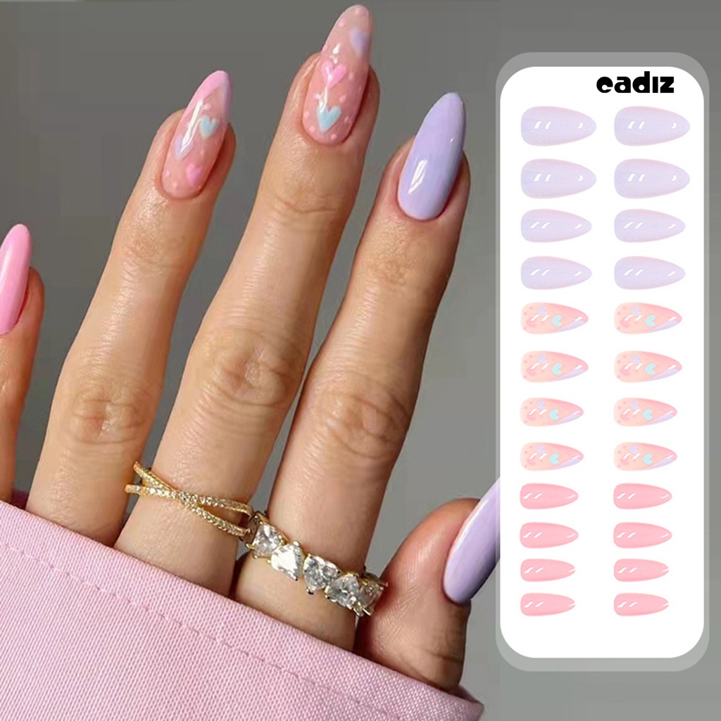 1 Bộ Móng Tay Nối Dài Giả Che Phủ Toàn Diện Kèm Keo Dán Màu Hồng / Tím / Hồng Macaron Trang Trí Móng Nghệ Thuật