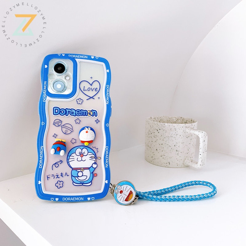 OPPO Reno8 T 5G Reno8 T 4G Reno8 Z 5G Reno7 Z 5G Reno 8 5G Reno 6 5G Reno 5 Reno 2F Reno 2Z Vỏ điện thoại silicon có dây buộc hoạt hình thời trang Doraemon