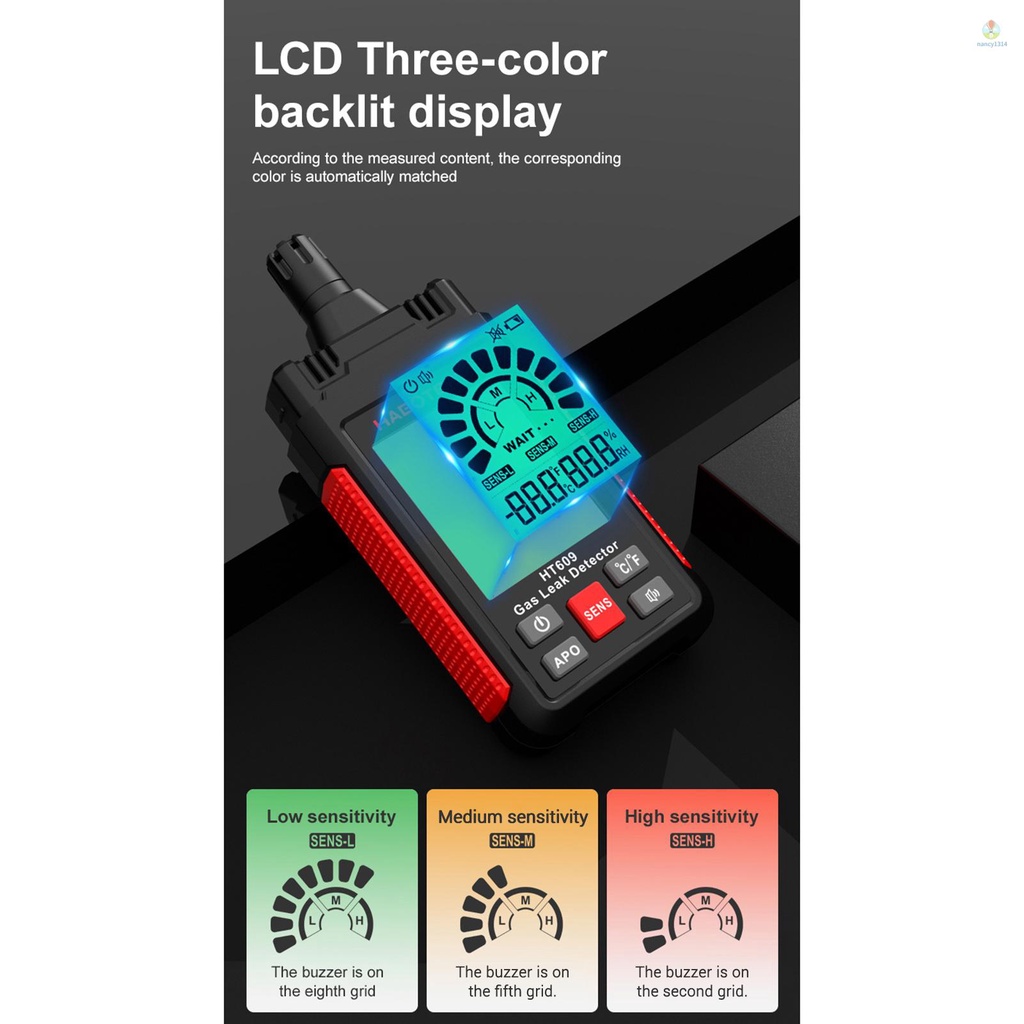 Thiết Bị Dò Rò Rỉ Khí Gas HABOTEST HT609 Với Màn Hình LCD Hiển Thị Nhiệt Độ Và Độ Ẩm Tự Nhiên