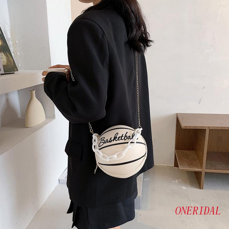 Túi Xách Da PU Hình Quả Bóng Rổ ONERI Phối Dây Xích Đeo Vai Sành Điệu Cho Nữ