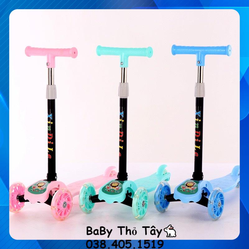Xe Trượt Scooter cho bé xe scooter  NHỰA trẻ em 3 bánh gấp gọn có đèn phát sáng bền chắc