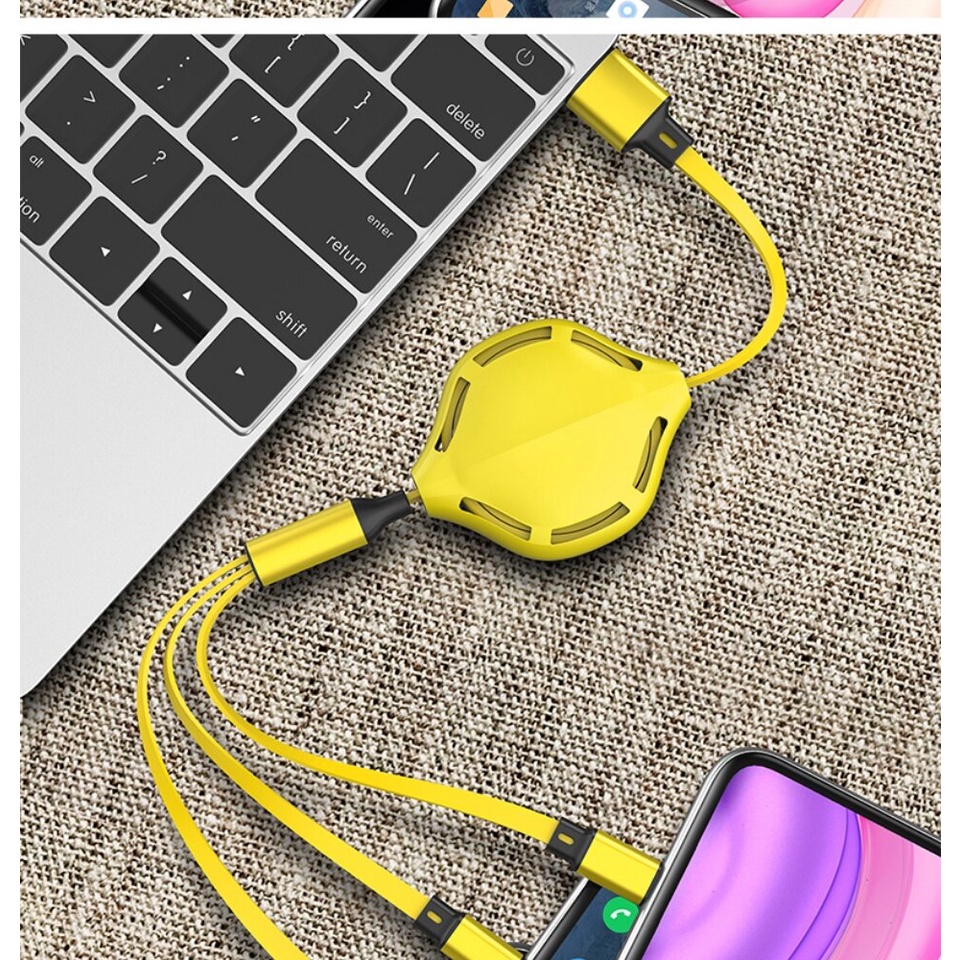 Dây Cáp Sạc Nhanh 3 Trong 1 USB Android + type-c + IOS Cho vivo oppo samsung xiaomi huawei