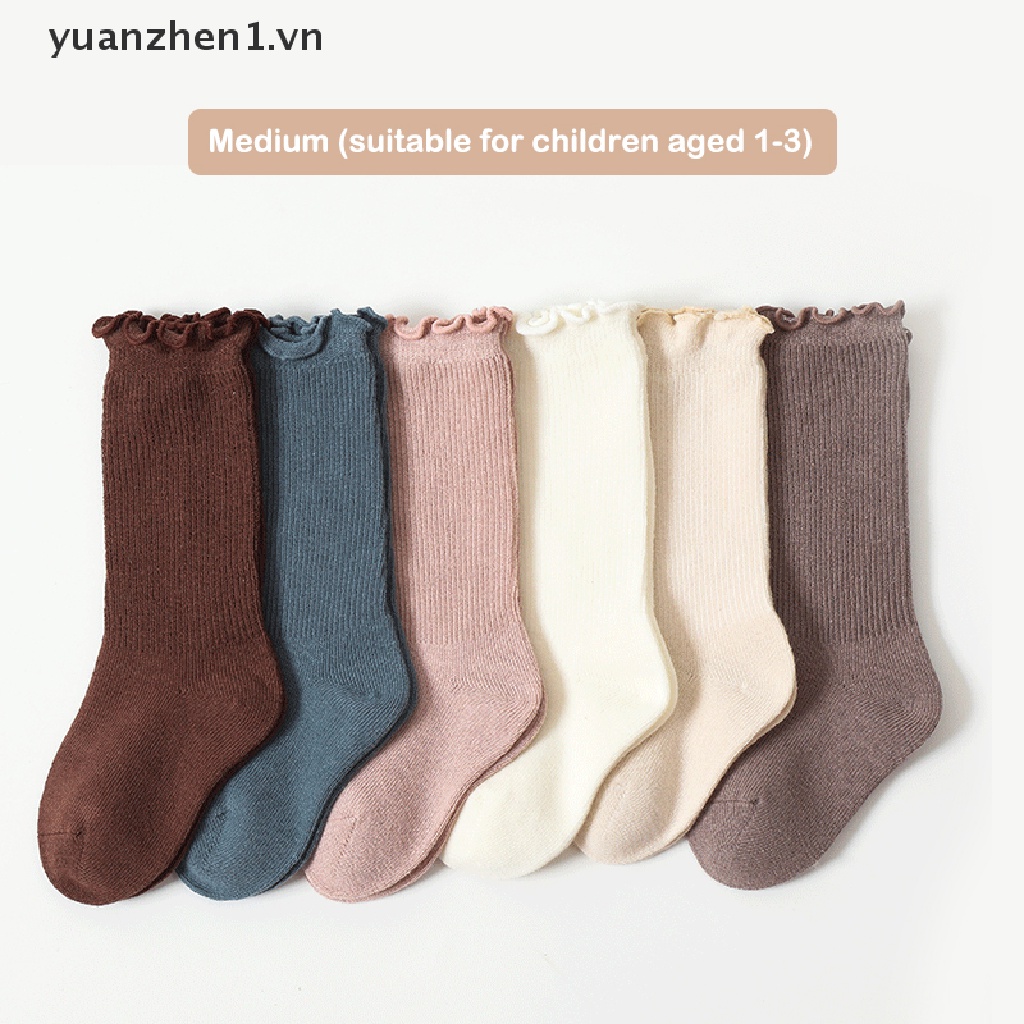 Tất Chân Cotton Cao Qua Gối Màu Trơn Dễ Thương Cho Bé Gái