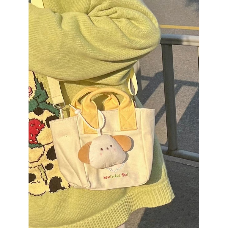 Túi Xách Vải Canvas Thêu Hình Cún Thời Trang Hàn Quốc