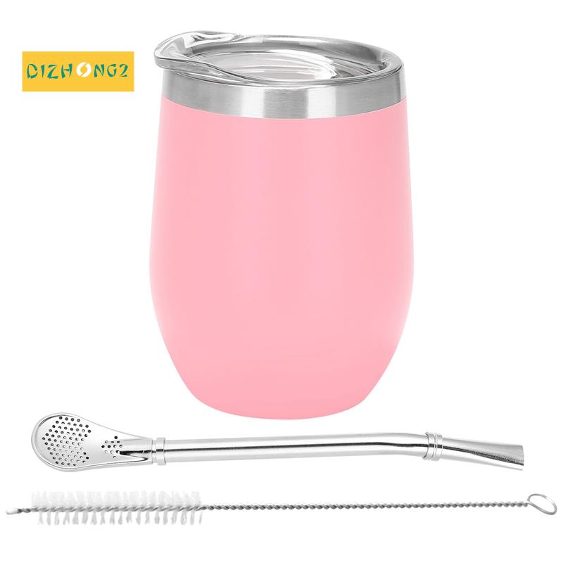 Bộ Cốc Uống Trà Hai Lớp Bằng Thép Không Gỉ Hình Quả Bầu Có Nắp Kèm Muỗng Và Cọ Lọc