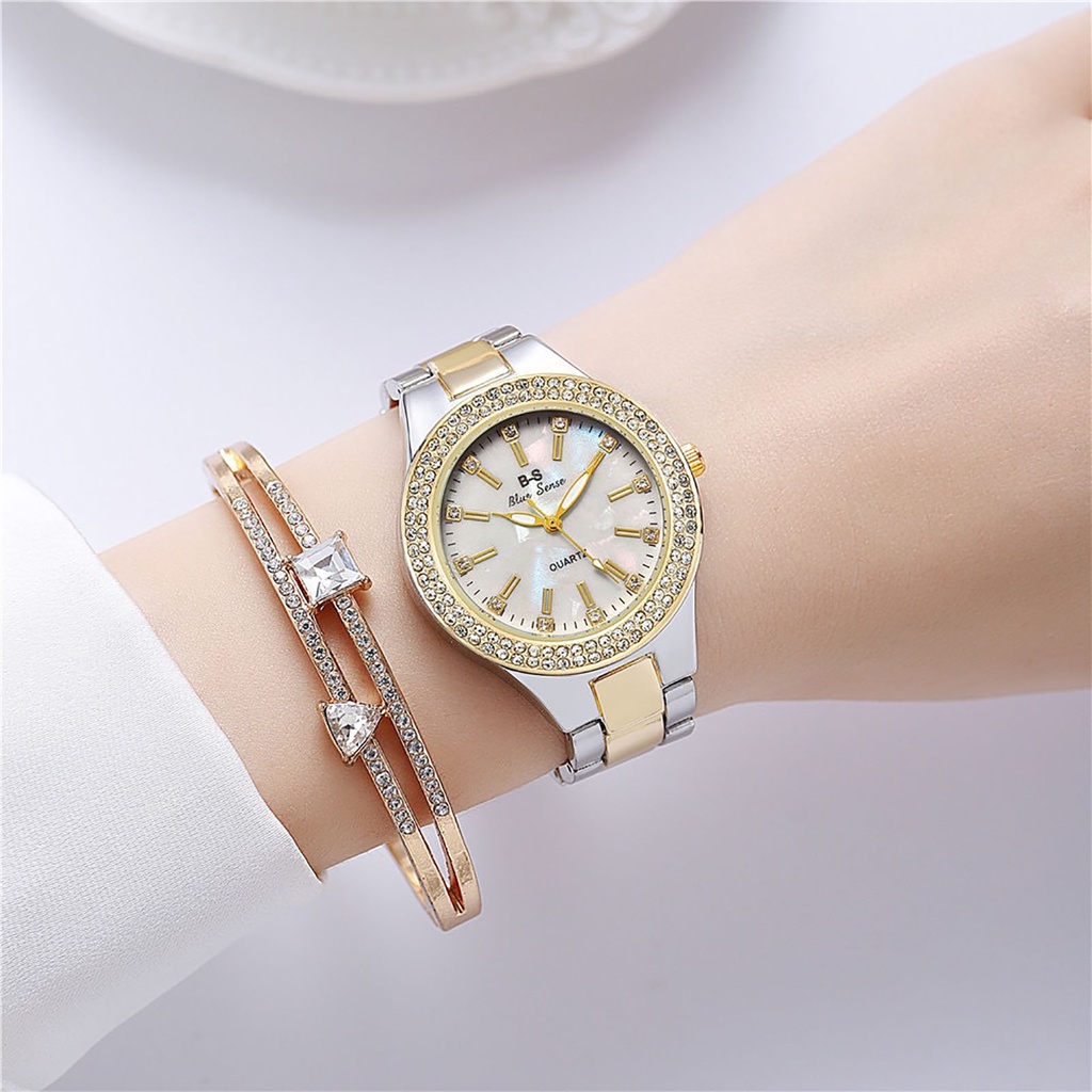 Đồng Hồ Đeo Tay Mặt Tròn Đính Đá Lấp Lánh Thời Trang Cho Nữ