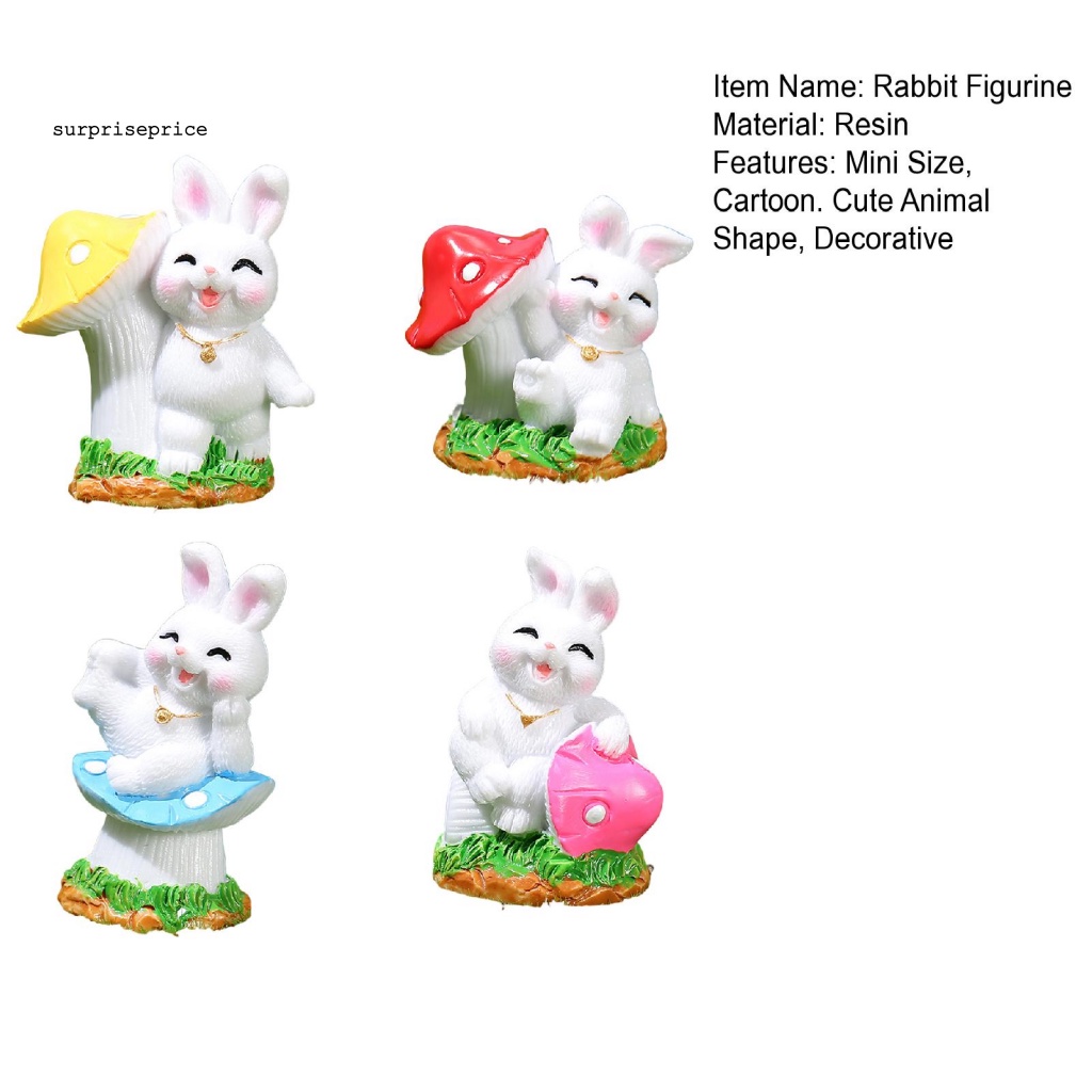 Set 4 Đồ trang trí Thỏ Bunny Mini Bằng Nhựa Resin Trang Trí Phòng Khách / Bàn Làm Việc