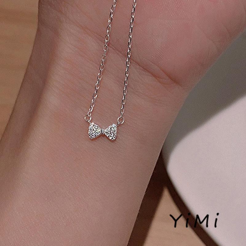 【Thanh toán đích】Vòng cổ Mặt Nơ Pha Lê Dễ Thương Thời Trang Cho Nữ