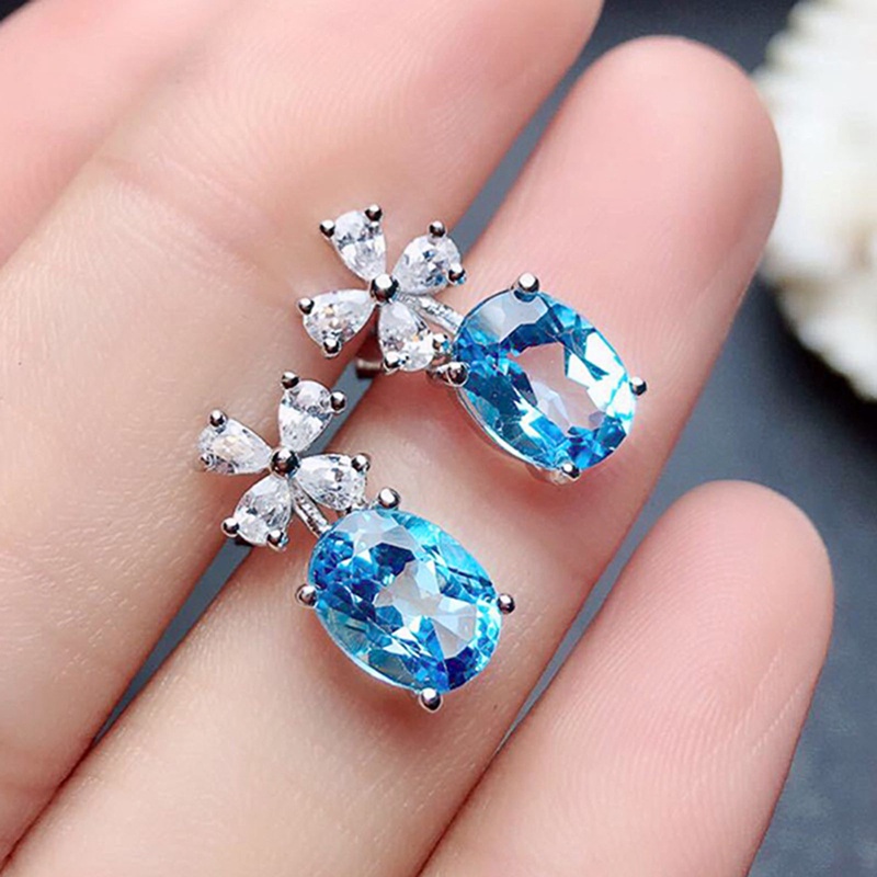 Ygt Bông Tai Đính Đá Zircon Màu Xanh Da Trời Thời Trang Ngọt Ngào Cho Nữ