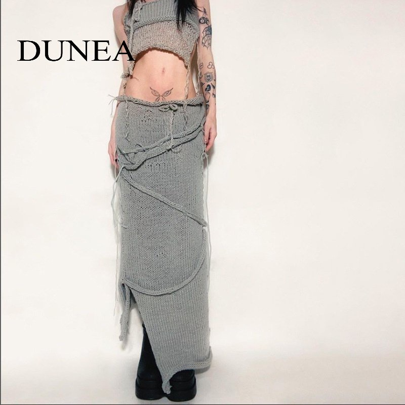 DUNEA Set Áo Quấn Ngực Và Chân Váy Dệt Kim Lưng Cao Gợi Cảm Cho Nữ