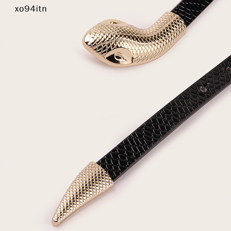 Thắt Lưng Giả Da Rắn Màu Đen Khóa Kim Loại Thời Trang Cho Nữ