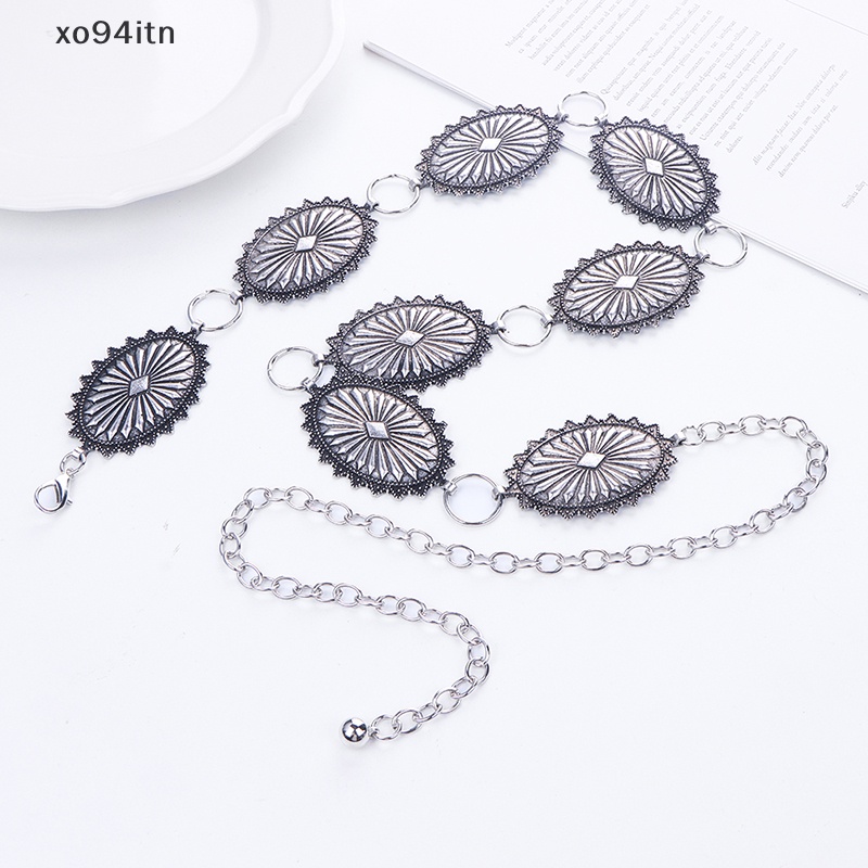 Thắt Lưng Dây Xích Kim Loại Mặt Oval Phong Cách Boho Cổ Điển Cho Nữ