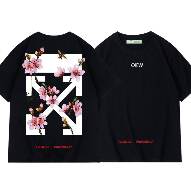 Áo Thun Cotton Cổ Tròn Tay Ngắn Dáng Rộng In Hình Hoa Anh Đào Mẫu Mới 2023 Thời Trang Cho Nam