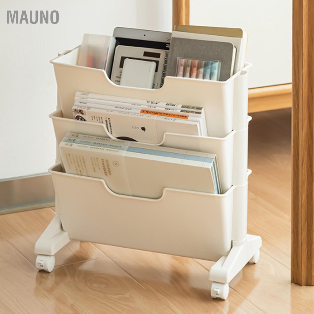 Mauno Giá Sách Di Động Màu Trắng 3 Lớp Công Suất Lớn Bánh Xe Đa Năng Chất Liệu Nhựa Cho Phòng