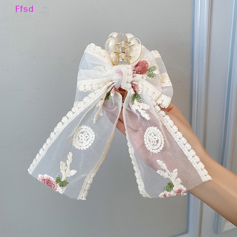 {Ffsd} Kẹp Tóc Thắt Nơ Bằng Vải Thêu Hoa Hồng Phối Ren Đơn Giản Phong Cách Hàn Quốc Dành Cho Bạn Gái *