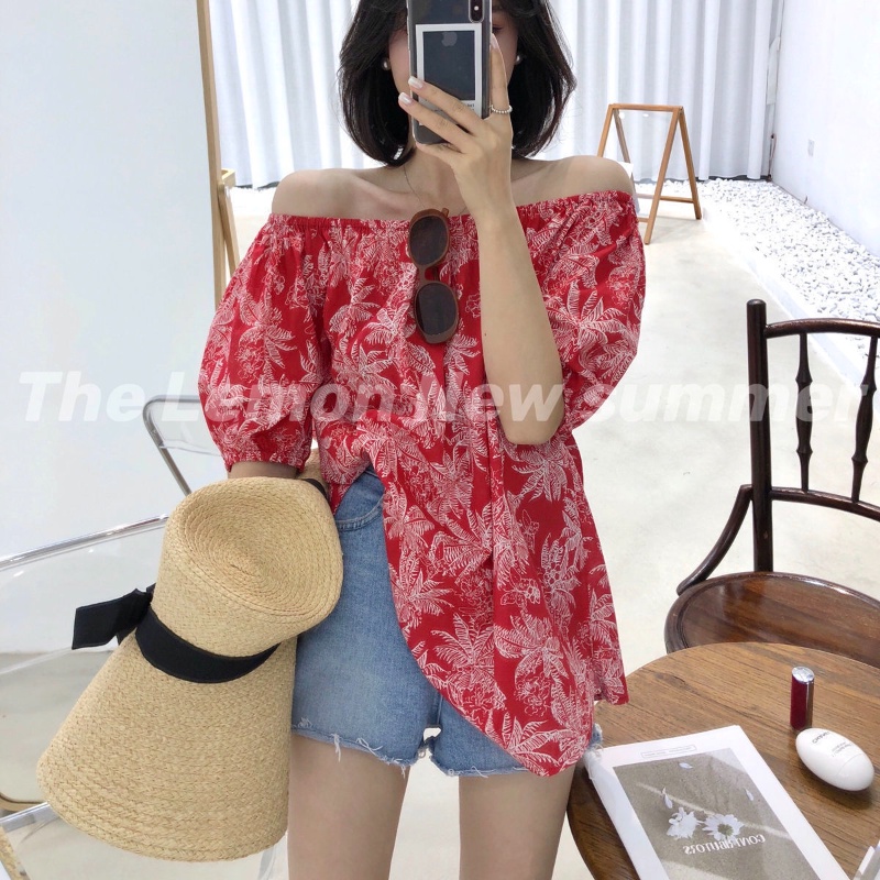 Áo Kiểu Hở Vai Dáng Rộng In Hoa Thời Trang Mùa Hè Plus Size Cho Nữ