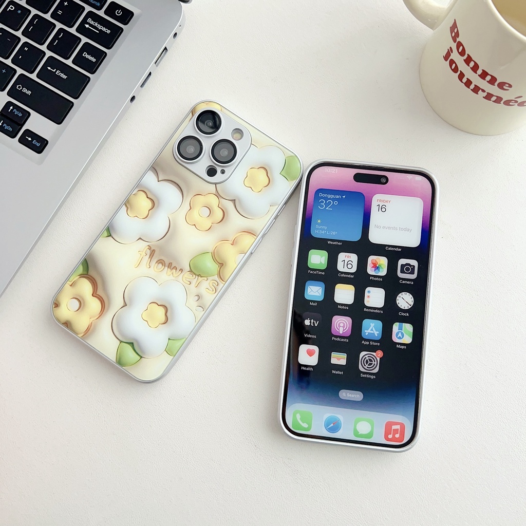 Ốp Điện Thoại Mặt Kính Viền Silicon Dẻo Chống Sốc Cho iPhone 11 12 13 14 PRO MAX XR XS 7 8 Plus