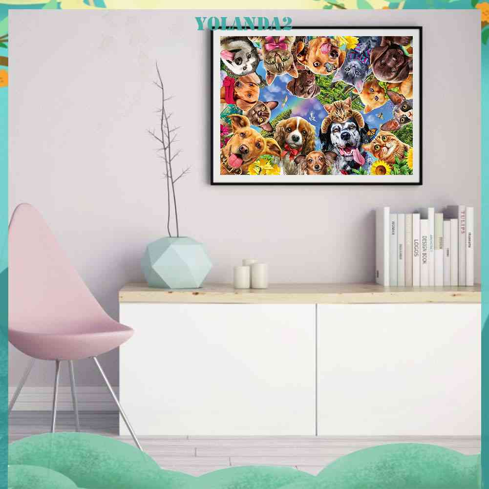 Tranh Đính Đá Kim Cương Toàn Bộ 5D DIY Hình Vẽ Chó Mèo Trang Trí Nhà Cửa