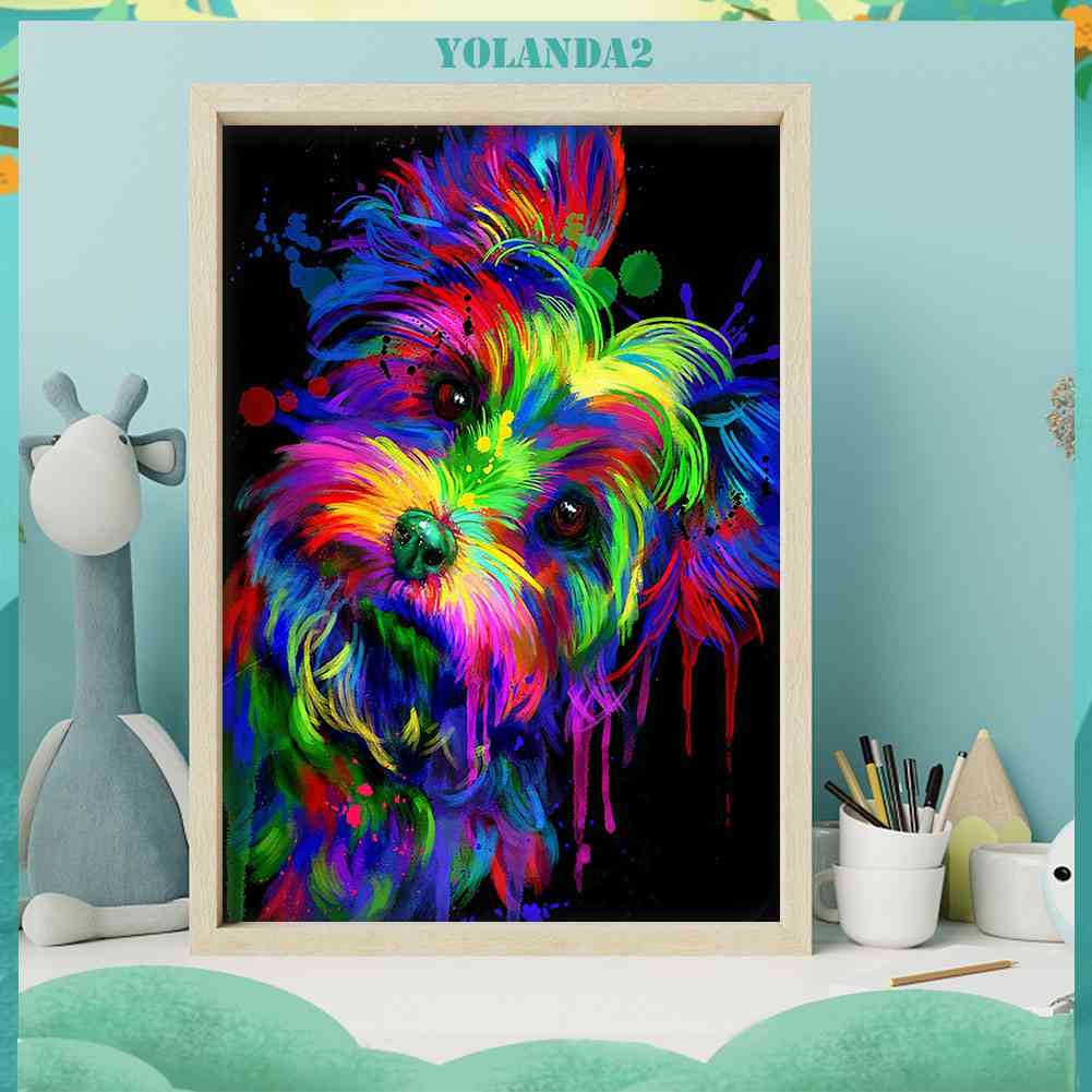 Bộ Tranh Đính Đá Treo Tường Trang Trí Toàn Diện Họa Tiết Chó Terrier Nhiều Màu