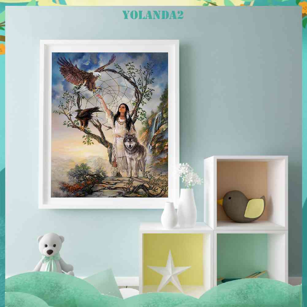 Tranh Đính Đá Kim Cương Toàn Bộ 5D DIY Hình Vẽ Cô Gái Đại Bàng