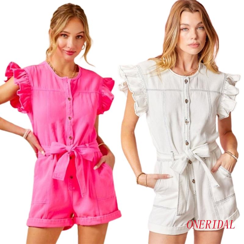 Bộ Áo Liền Quần Ngắn Tay Cài Nút Thời Trang Mùa Hè Cho Nữ