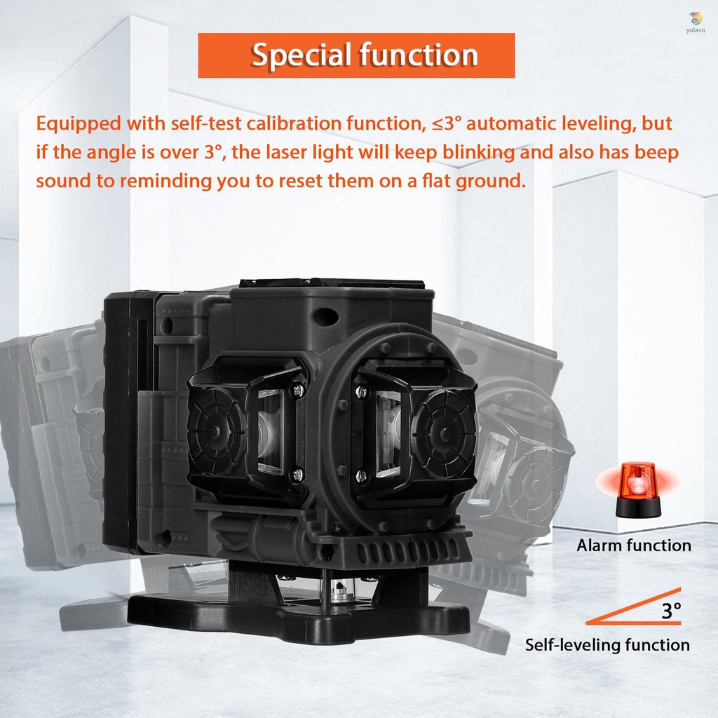 Đèn Laser Xanh Lá Đa Năng 12 Đường 3 Cấp Độ 3° Dụng Cụ Đo Mức Pin Lithium Đa Hướng Tự Dán Tường Có Thể Sạc Lại