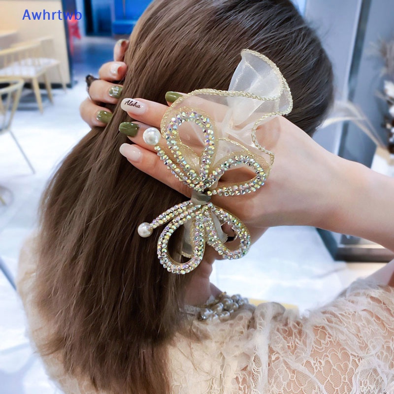 Dây Cột Tóc Co Giãn Đính Đá Hình Nơ Lớn Thanh Lịch Cho Nữ Mới