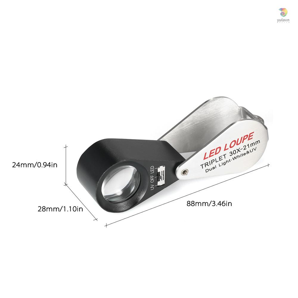 Kính Lúp 30X Mini Cầm Tay Đa Năng Có Đèn LED 6 Bóng 21mm 6 Chế Độ