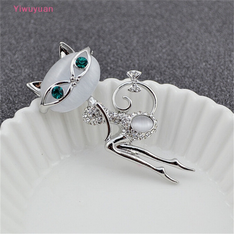Trâm Cài Áo Hình Mèo Con Đính Đá Opal Thời Trang Mới