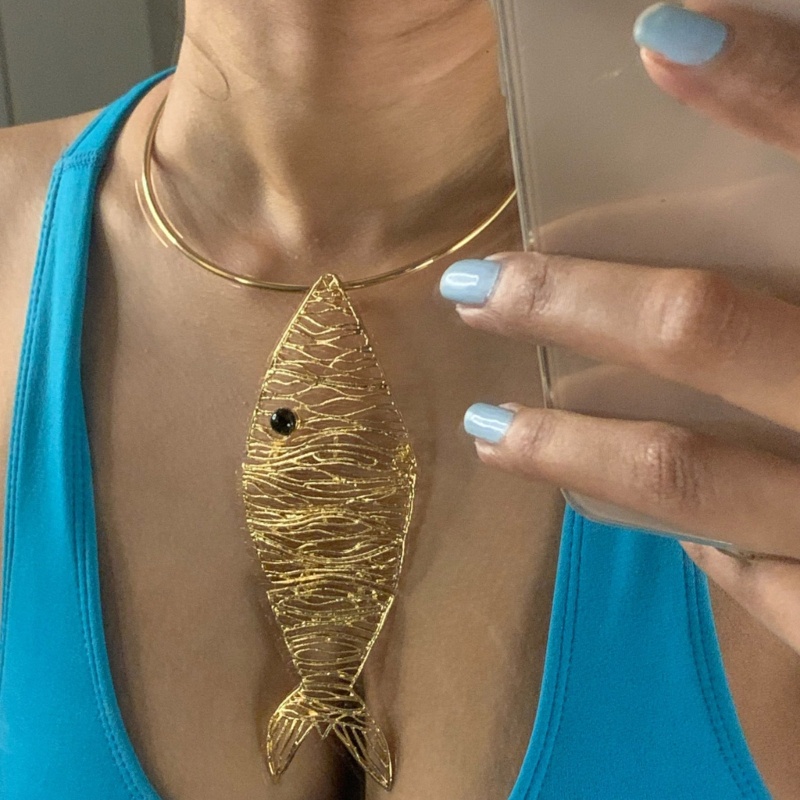 Bộ Trang Sức Vòng cổ / Bông Tai Hình Cá Đính Đá Sang Trọng Cho Nữ