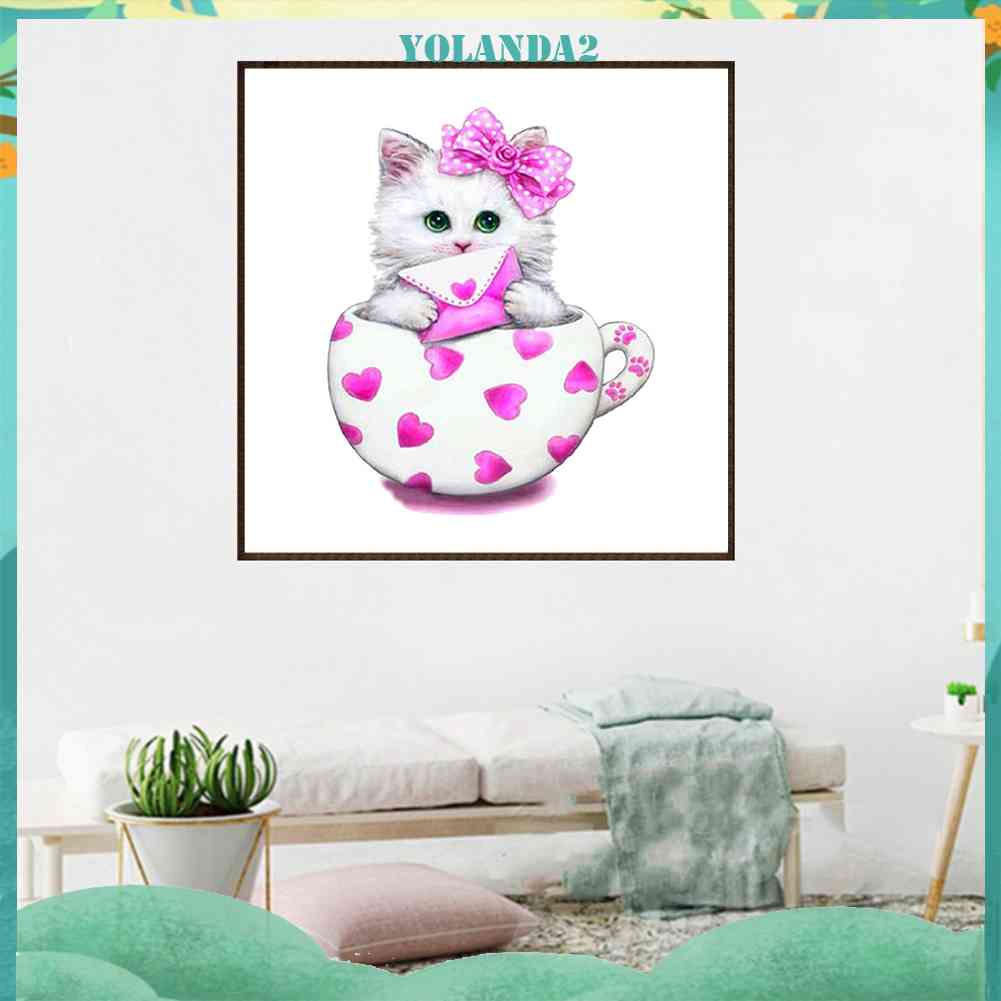 Bộ Tranh Đính Đá 5D Họa Tiết Chú Mèo Độc Đáo DIY Dùng Trang Trí Nhà Cửa