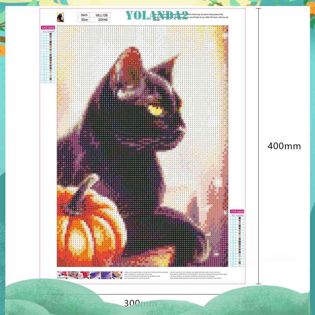 Tranh Thêu Chữ Thập Đính Đá Kim Cương 5D DIY Hình Vẽ Mèo Đen