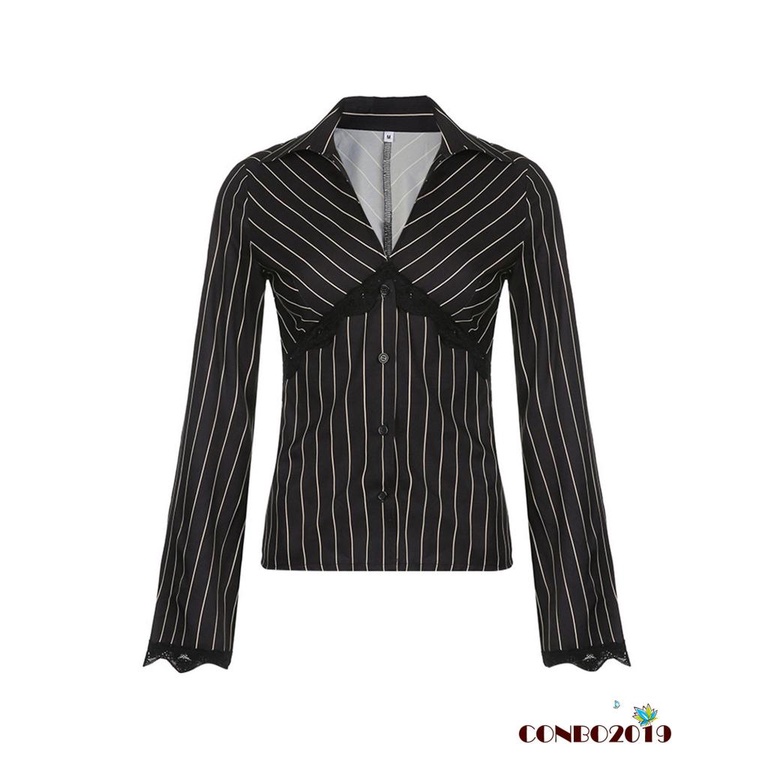 Áo Thun Tay Loe Cổ Chữ V Họa Tiết Kẻ Sọc Thời Trang Dành Cho Nữ