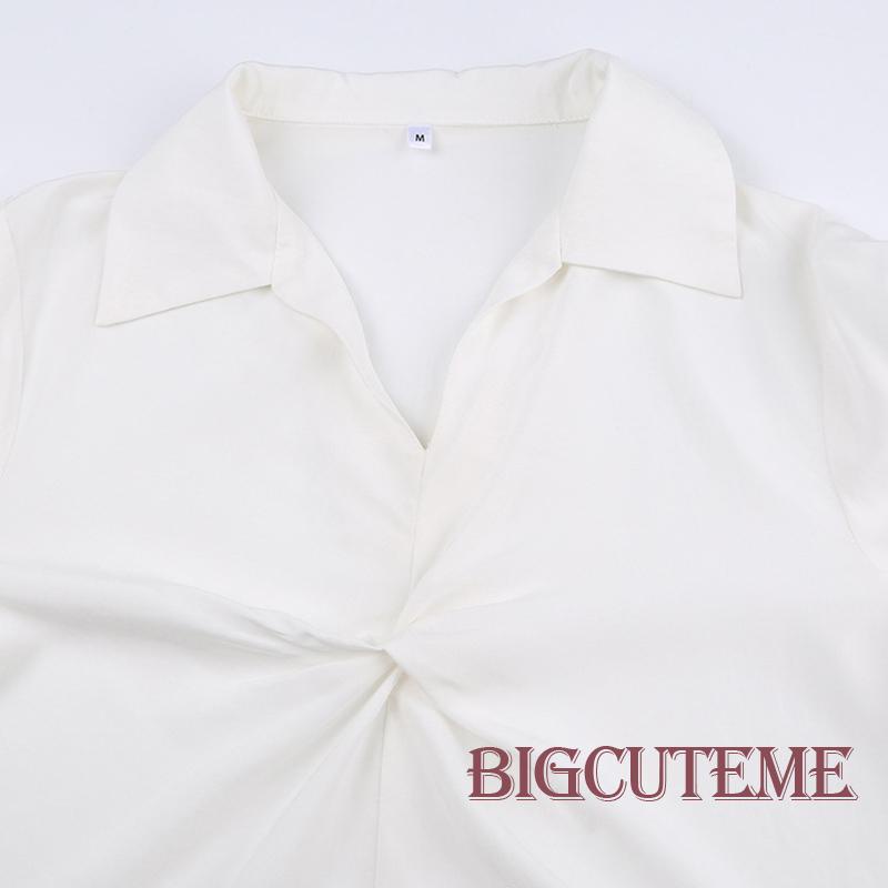 Áo Sơ Mi Tay Dài Dáng Rộng Màu Trơn Thắt Nút Phong Cách Đường Phố Cá Tính Cho Nữ