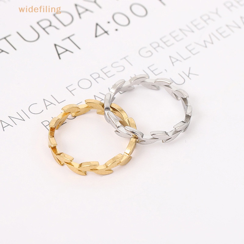 Nhẫn Hình Lá Bằng Thép Không Gỉ Bản Rộng Thời Trang Cho Nữ