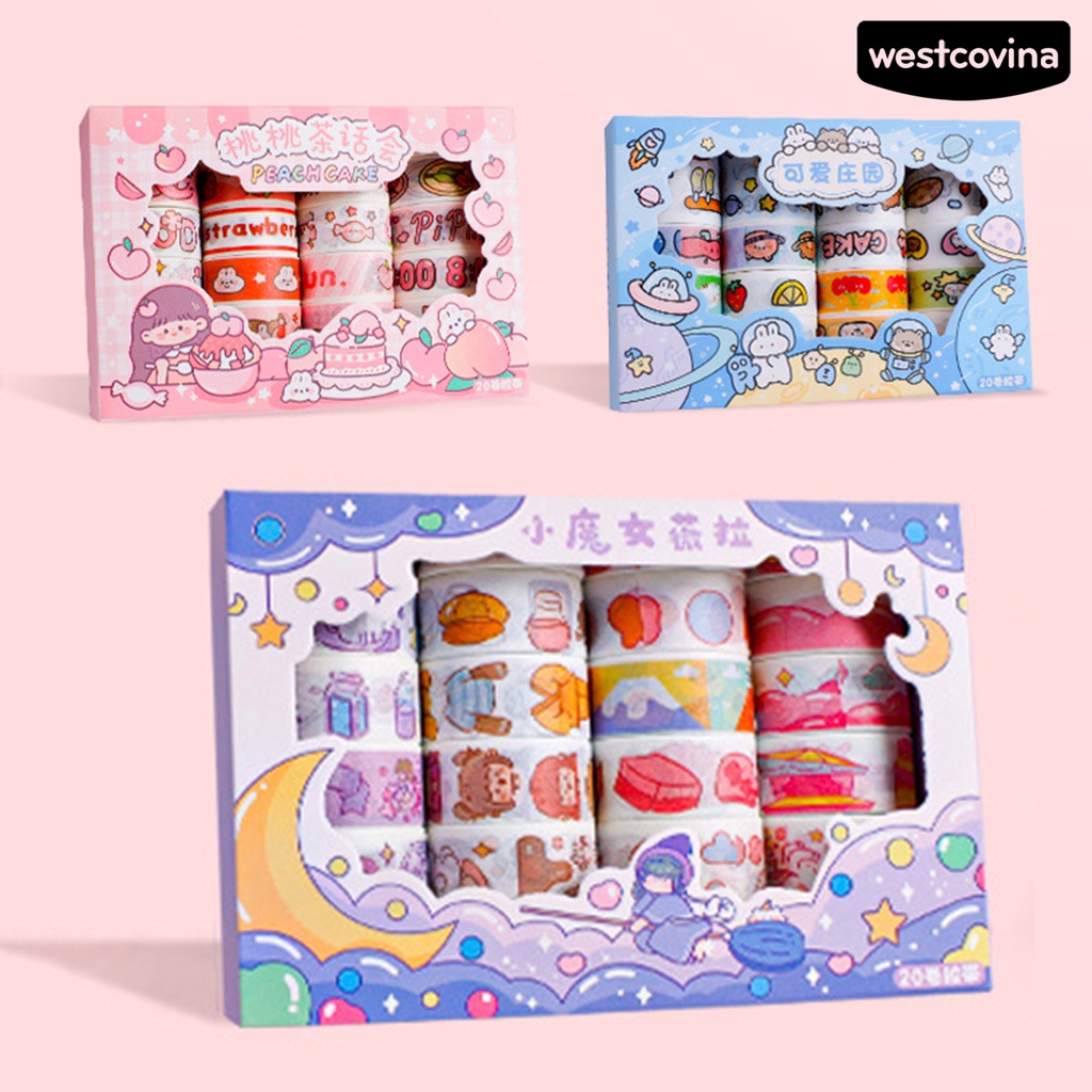 [COD]♪Set 20 Cuộn Băng Keo Giấy Dán Trang Trí Sổ Tay Cho Học Sinh