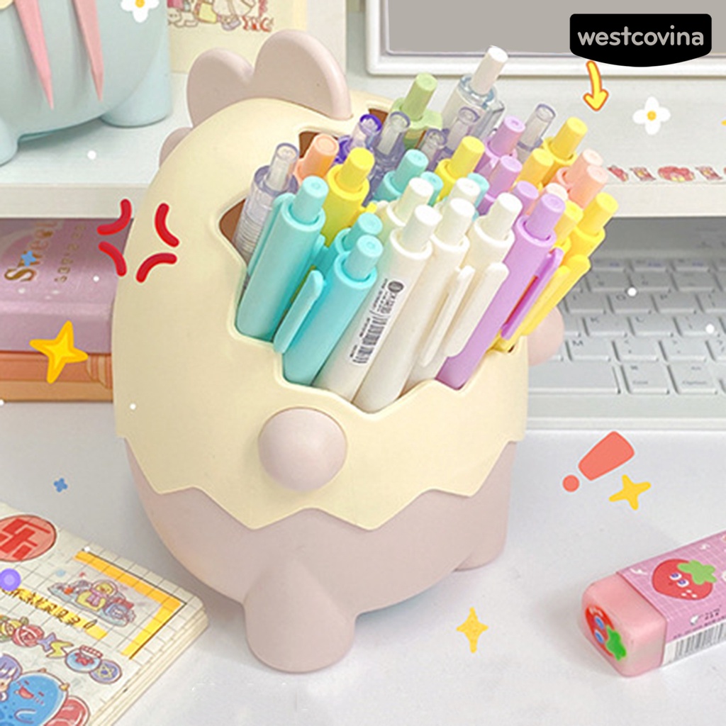 [COD]♪Hộp Đựng Bút / Cọ Trang Điểm Hình Khủng Long Hoạt Hình Dễ Thương Có Thể Tháo Rời