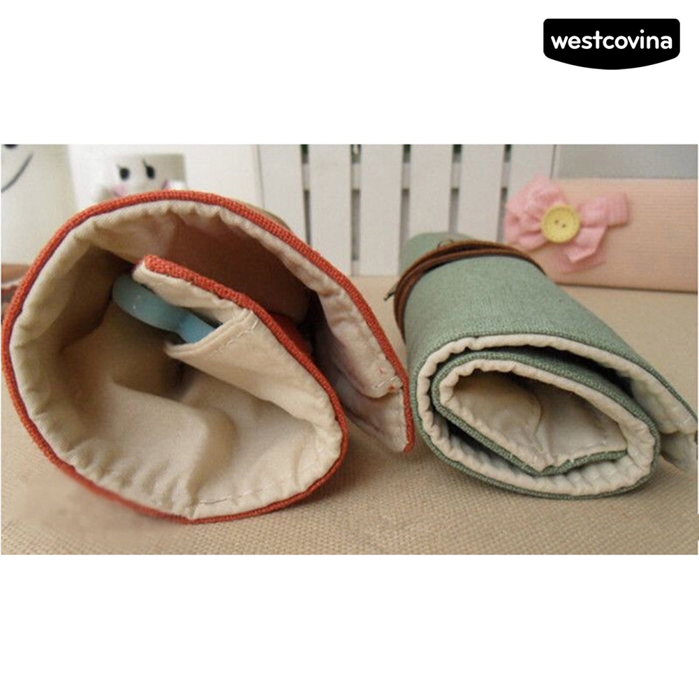 [COD]♪Túi Cuộn Đựng Cọ Trang Điểm Bằng Vải Canvas Sáng Tạo