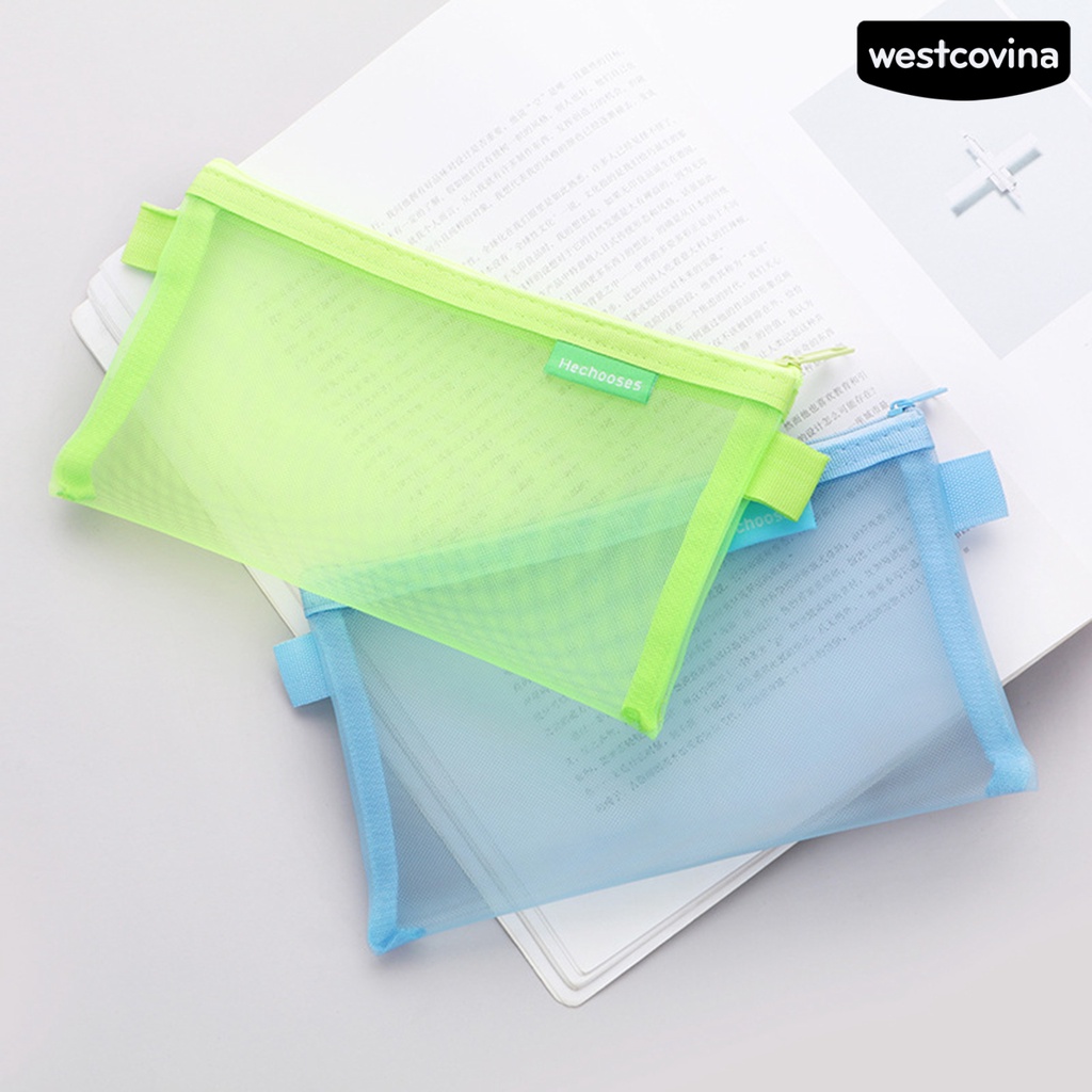 [COD]♪Túi Đựng Bút Bằng Nilon Trong Suốt Trọng Lượng Nhẹ Phối Lưới Có Khóa Kéo Tiện Dụng