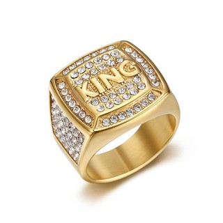  Nhẫn Thép Không Gỉ Mạ Vàng Đính Kim Cương Sang Trọng Phong Cách Hip Hop Cho Nam 