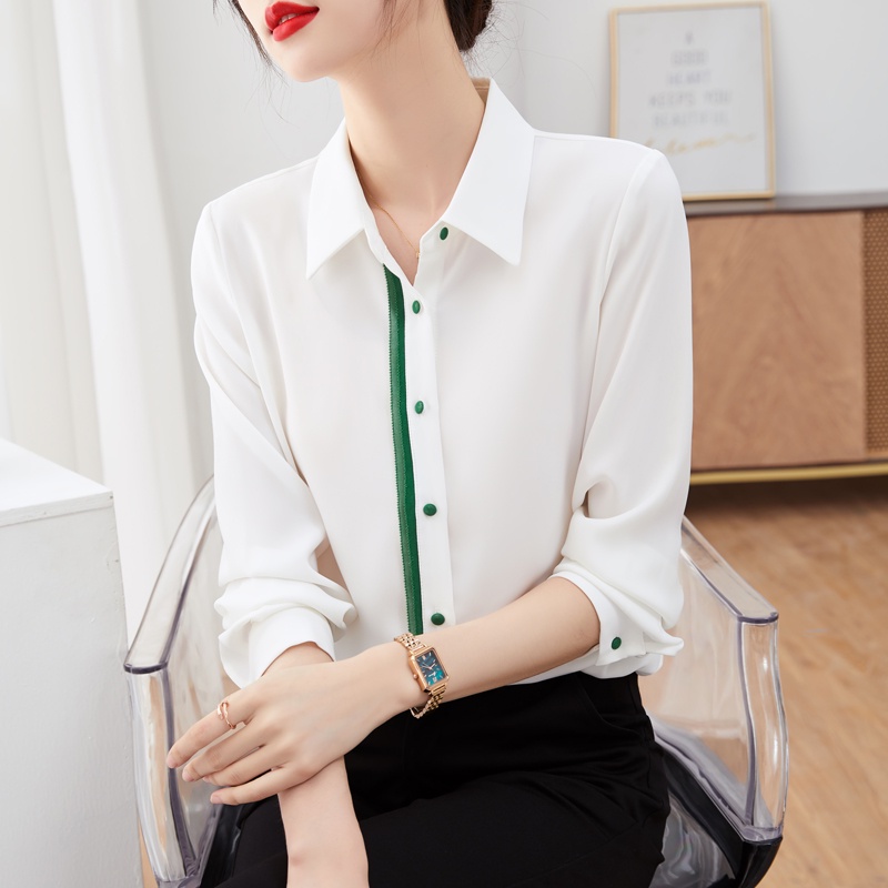 Hàng Mới Về Áo Sơ Mi Lụa Dáng Suông Phối Màu Tương Phản Thời Trang Mùa Xuân Cao Cấp