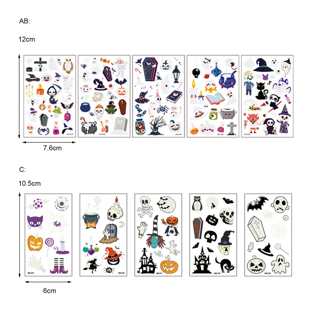 Bộ 10 Hình Xăm Dán Tạm Thời Họa Tiết Halloween Phát Sáng Trong Đêm Cho Trẻ Em