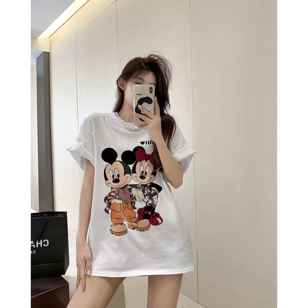 Áo Thun Tay Ngắn Dáng Rộng Chất Liệu Cotton In Họa Tiết Hoạt Hình Thời Trang Mùa