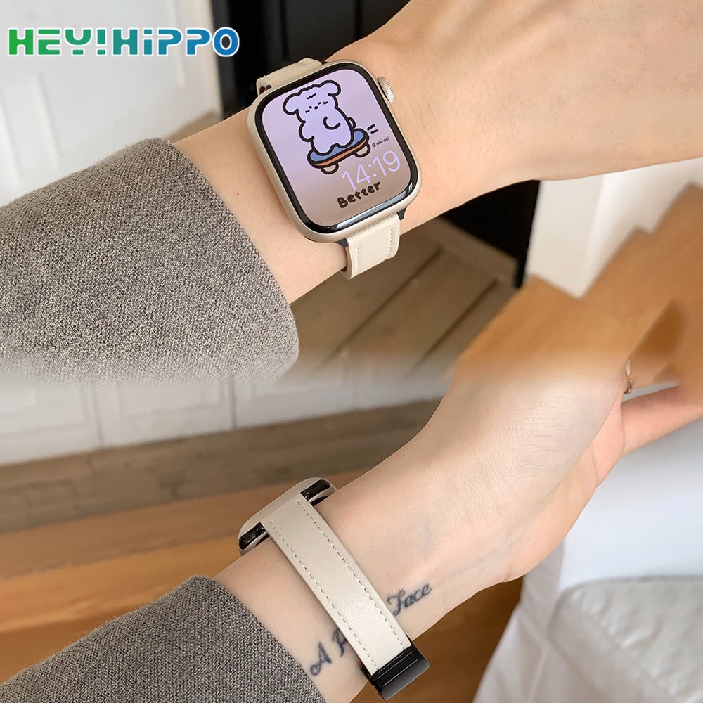 Dây Đeo Bằng Da Có Khóa Nam Châm Cho Đồng Hồ Thông Minh iwatch series 8 / 7 / 6 / SE / 5 / 4 45 / 44 / 42 / 41 / 40 / 38mm